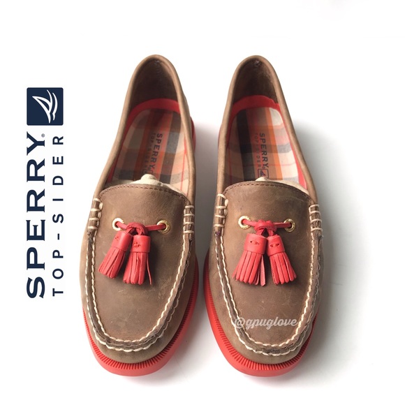 sperry Shoes - SPERRY TOPSIDER Leather Tassel Leather Loafer Boat Shoes Red Tan 6